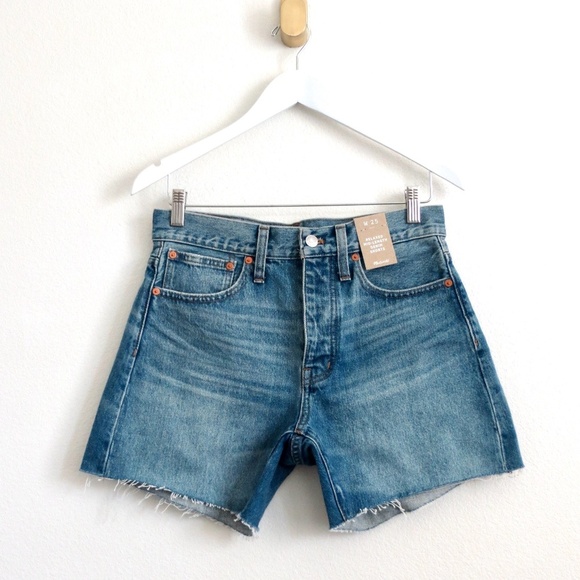 NEW! Madewell Relaxed Mid-Length Denim Shorts Button Fly Blue SZ 25 - Picture 7 of 14